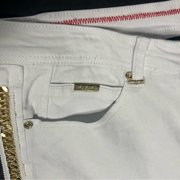 Barabas Jeans Mens 40 White Sparkly Glittery Gold Chain Stretch Denim 40x32  NEW - Picture 3 of 12